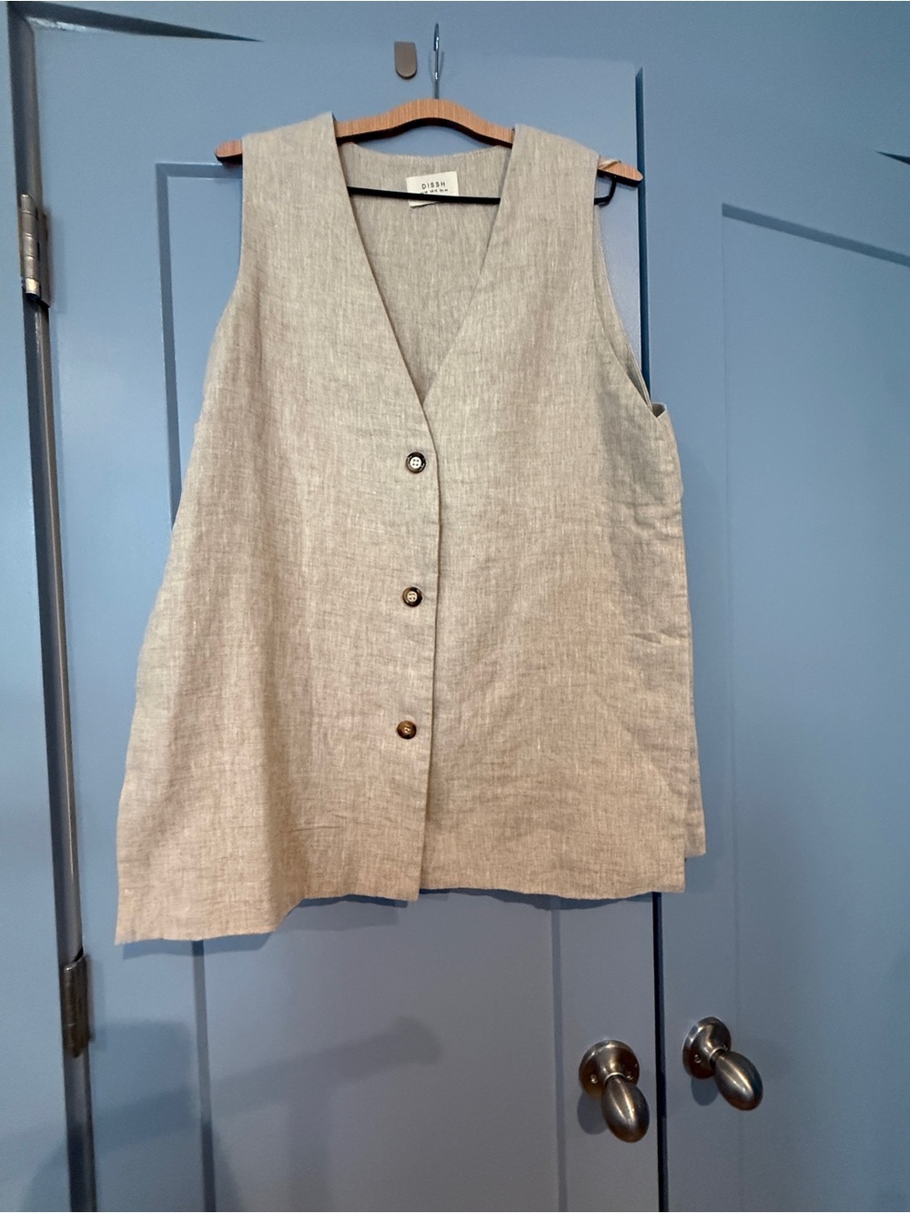 DISSH Natural Beige Linen Sleeveless Vest - Size 12
